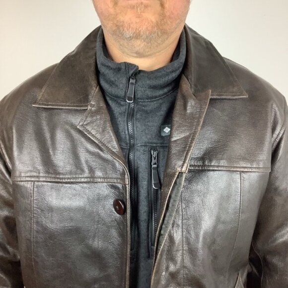 GENUINE LEATHER BROWN JACKET OLD EL PASO XL - Picture 2 of 10